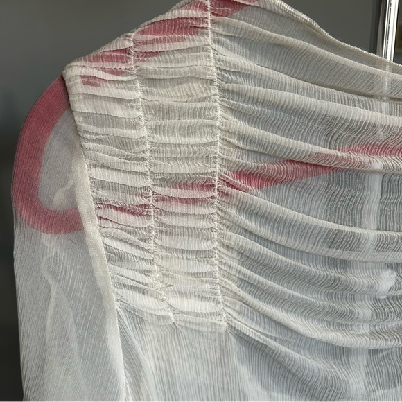 T.ba The Queen Blouse Ivory Ruched Long Sleeve Sz Med - Picture 6 of 12